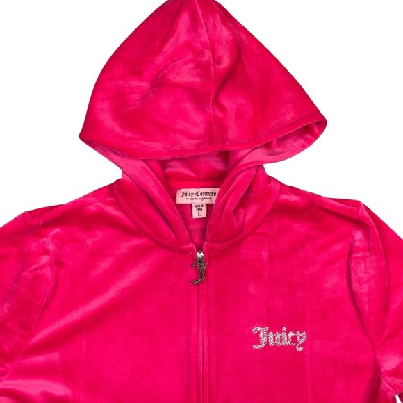 Juicy Couture Track Jacket Hoodie Womens L Pink Velour Hooded Full Zip Y2K Bling - Picture 4 of 11